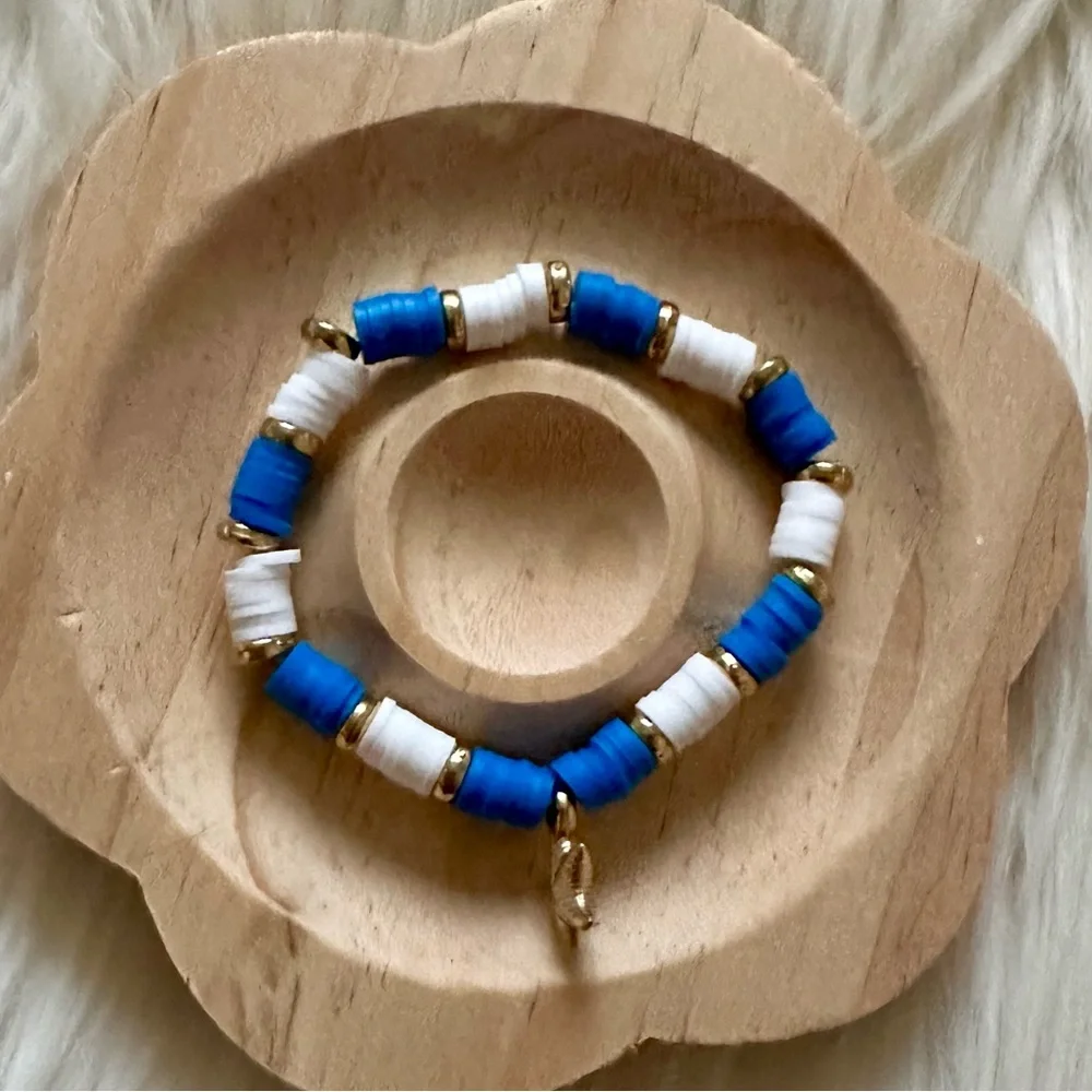 Handmade Sea Star Charm with Blue and White Clay Beads Bracelet